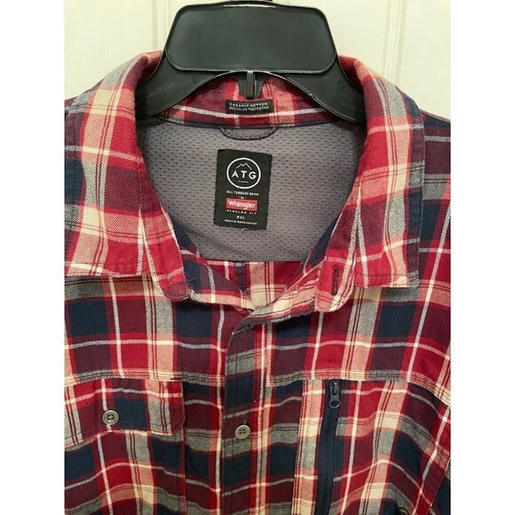 Wrangler ATG Mens 2XL Organic Cotton & Recycled Polyester Red Plaid Button-Up Sh - Picture 7 of 14